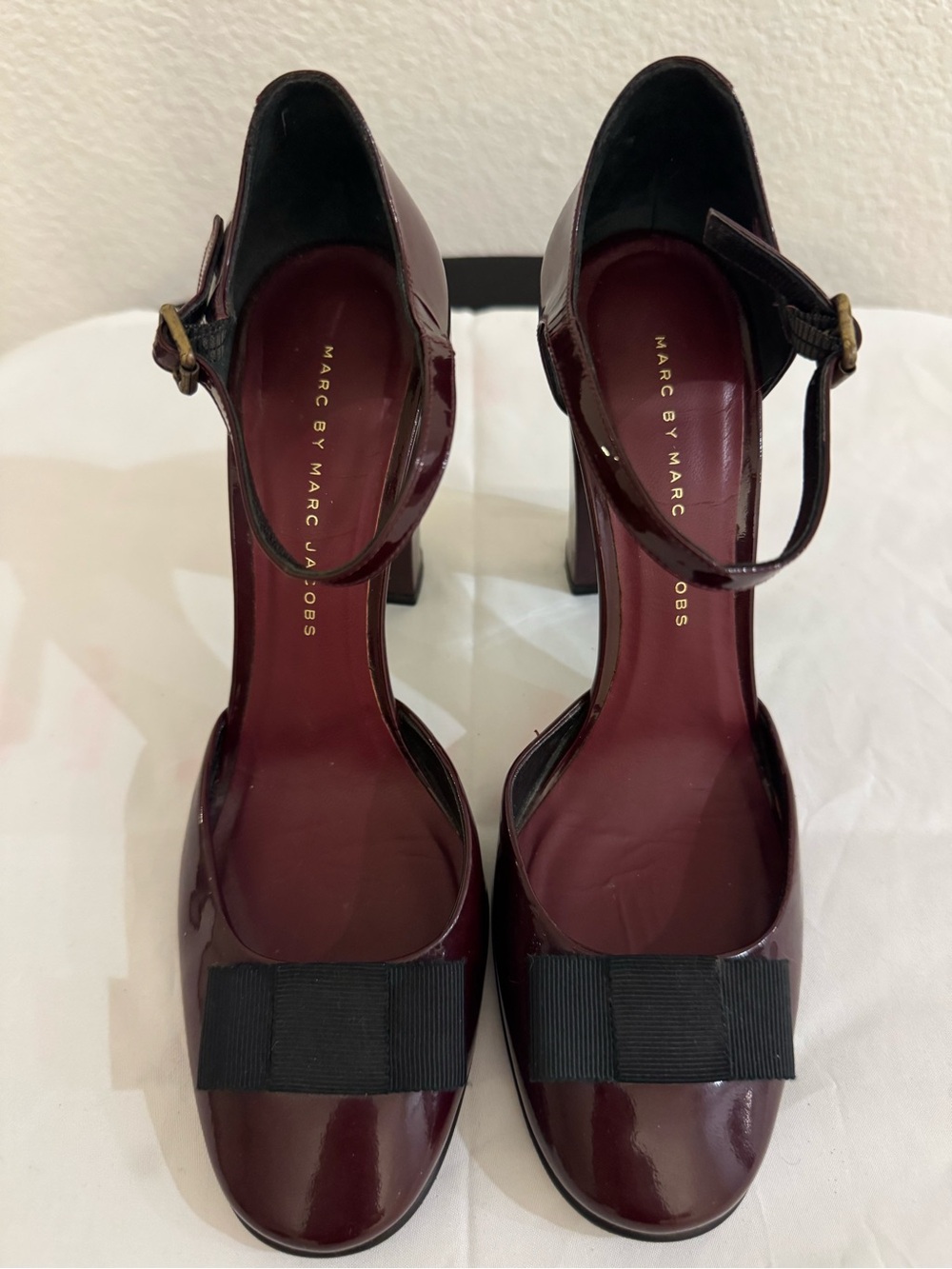 Marc by Marc Jacobs Burgundy Patent Ankle-Strap Mary Jane Heels EU 37